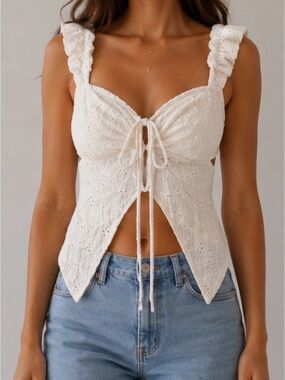Women’s White Eyelet Tie-Front Tank Top